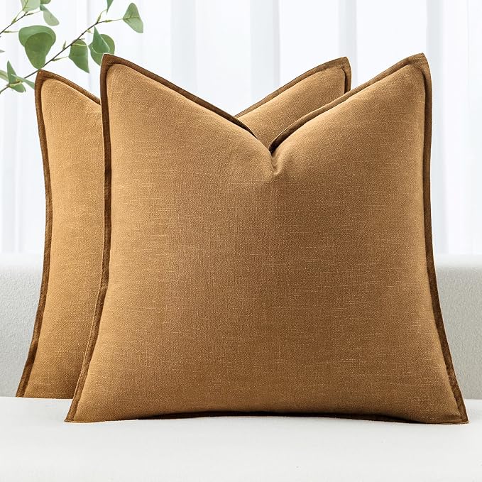 MIULEE Decorative Linen Pillow Covers 20x20 Inch Hazel | Boho Farmhouse Neutral Couch Throw Pillows for Bed, Pack of 2 Accent Modern Pillowcases, Sofa Livingroom Home Decor