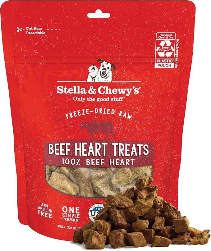 Stella & Chewy's Freeze-Dried Raw Beef Heart Dog Treats - Single Ingredient, No Additives - Premium Training Treats - Perfect for Picky Eaters - 3oz Bag