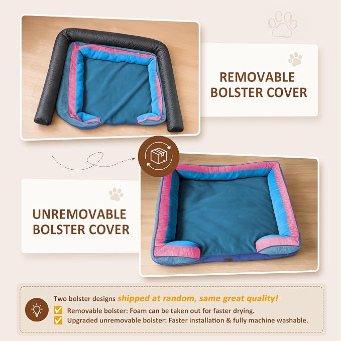 Comfort Expression Orthopedic Dog Bed for Extra Large Dogs with Bolster | Waterproof Dog Couch Bed with Washable Cover & Non-Slip Bottom, Supportive Egg Crate Foam XL Pet Bed, 45x35 Inch