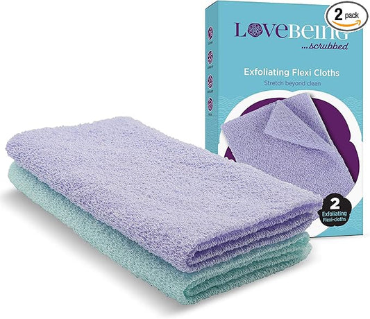 Love Being Scrubbed Exfoliating Flexi Cloths, Stretchy Back Scrubber for Shower & Bath, Exfoliating Body Scrubber for Smooth Skin, Body Scrubber for Men & Women (2 Count, Assorted Colors)