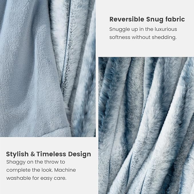 Cozy Bliss Faux Fur Throw Blanket for Couch, Cozy Warm Plush Striped Blanket for Sofa Bedroom Living Room, 50 * 60 Inches Blue