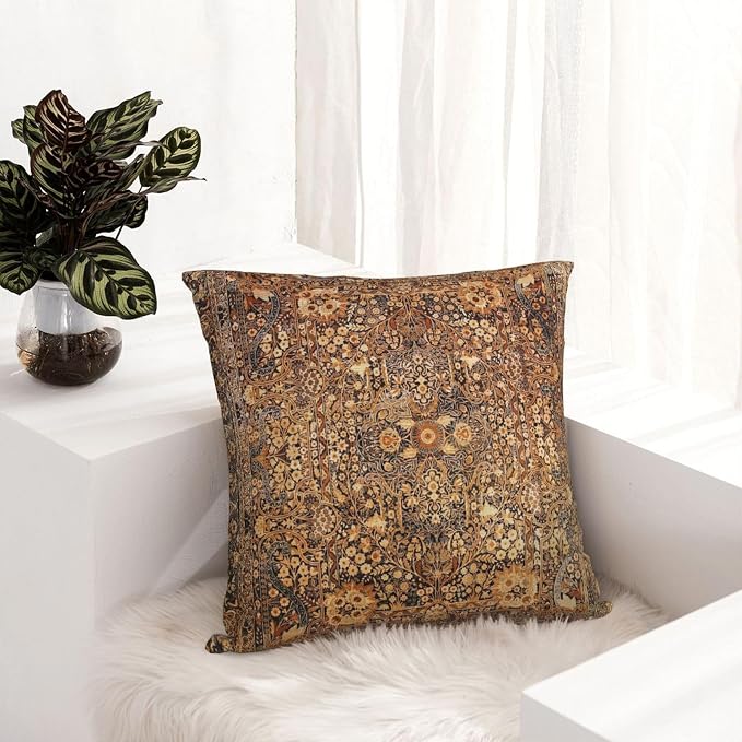 Antique Persian Kirman Rug Print Pillow Covers Decorative Square Throw Pillowcase 18x18 Inch Couch Cushion Cover for Home Decor Living Room Bedroom College Dorm Bed Car Sofa