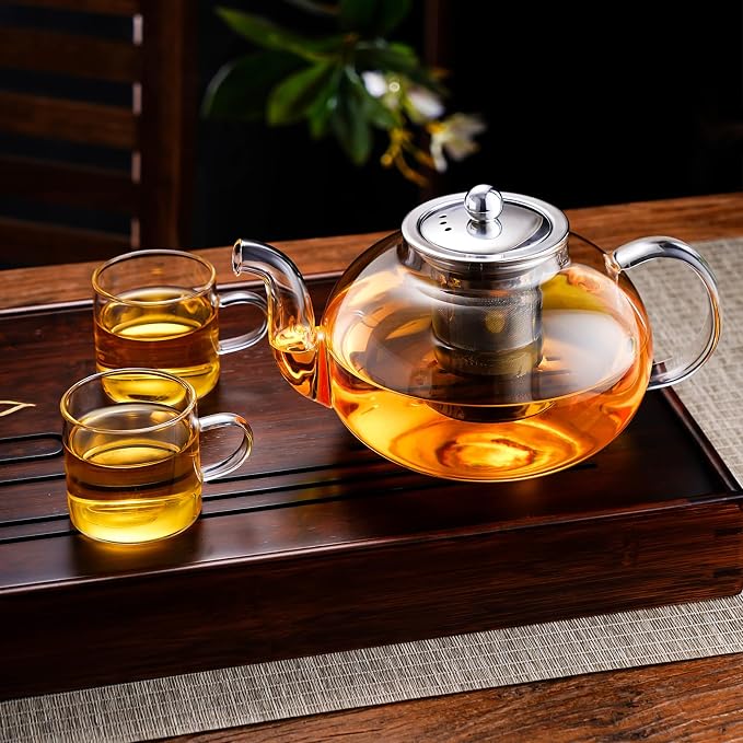 PARACITY Glass Teapot Stovetop 40 OZ/1200ml, Borosilicate Clear Tea Kettle with Removable 18/8 Stainless Steel Infuser, Teapot Blooming and Loose Leaf Tea Maker Tea Brewer for Camping, Travel