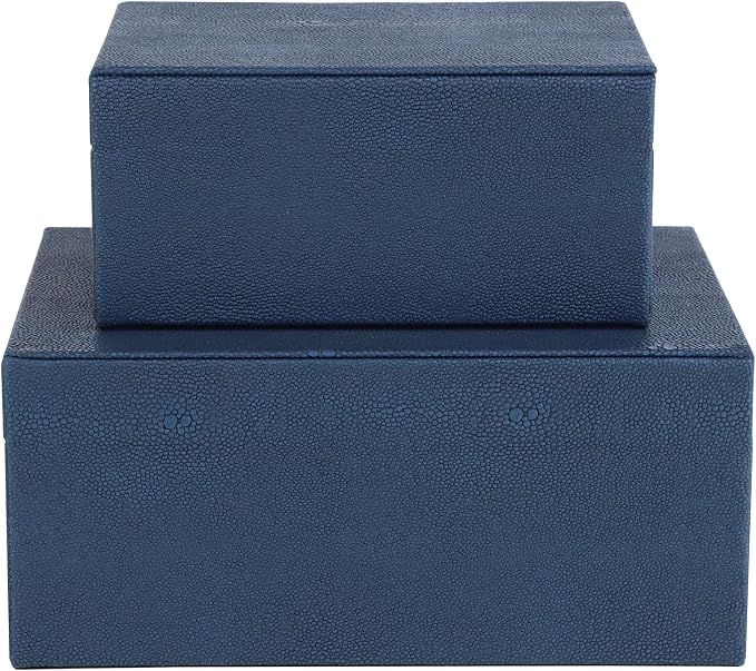 HofferRuffer Faux Leather Jewelry Boxes, Decorative Boxes Storage Accessory Organizer with Gold Hardware Decor, Classic Vegan Leather Set of 2 Pieces (Navy Blue)