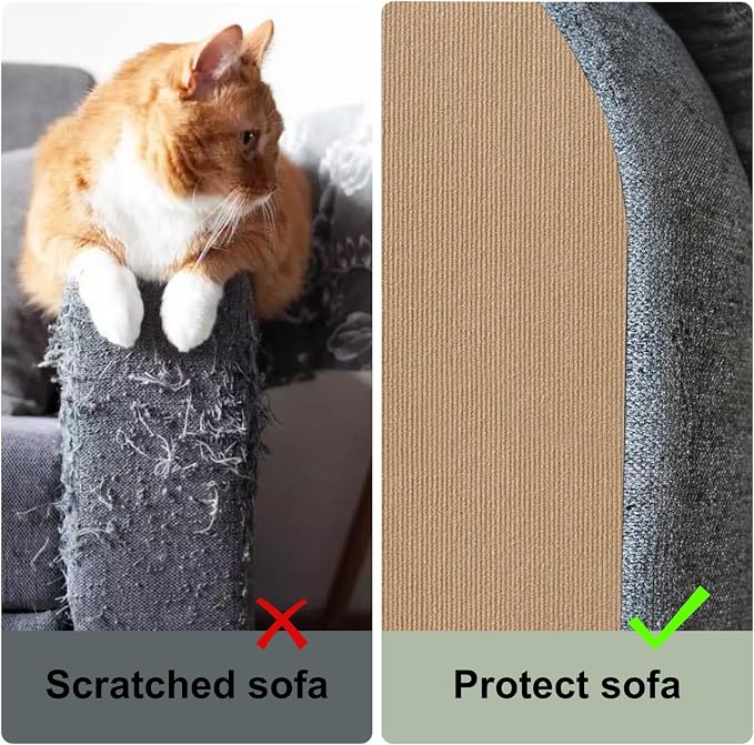 Cat Scratching Climbing Carpet Mat, Self-Adhesive Couch Furniture Protector | 39.3x15.8In Thickened, Cat Scratch Post/Tree Covered Pad Replacement, Shield for DIY Shelf Steps Couch Corner Wall, Khaki