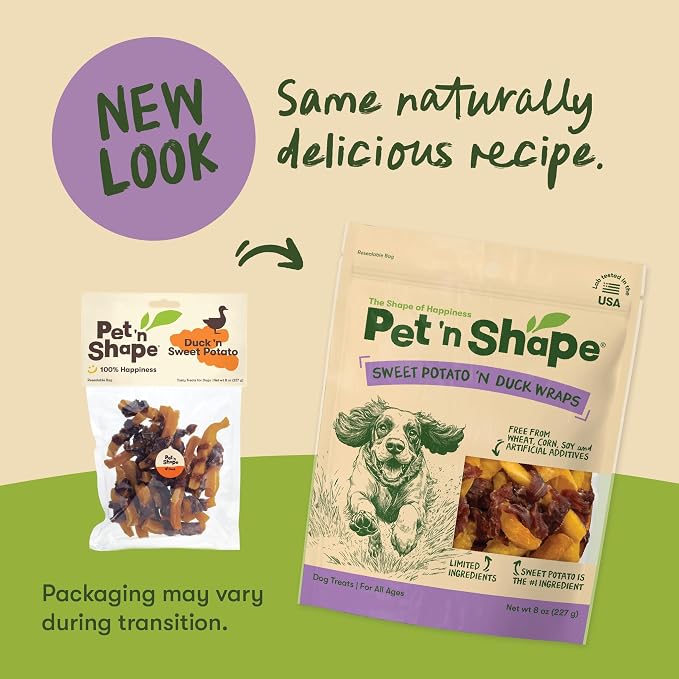 Pet 'n Shape Sweet Potato Chews Jerky Dog Treats - 16 Ounce | Premium duck breast, Sweet potato recipe, Limited ingredients, Wheat and soy free, Bite-sized snack, For all life stages