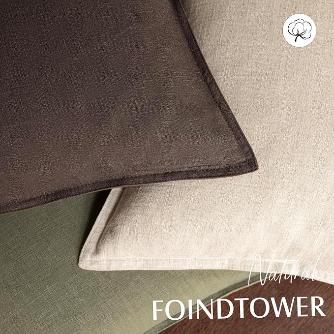 Foindtower Pack of 2, Decorative Linen Solid Throw Pillow Covers Soft Accent Cushion Case Farmhouse Neutral Pillowcase for Chair Couch Sofa Bedroom Living Room Home Decor 16x16 Inch Olive Branch Green