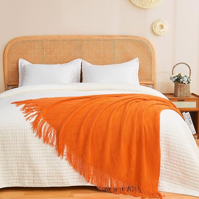 inhand Burnt Orange Knitted Throw Blanket for Couch and Bed, 60"x80" | Fall Halloween Decor, Soft Living Room Home Decor Knitted, Outdoor Lightweight Autumn, Farmhouse Warm Fall Decoration Indoor