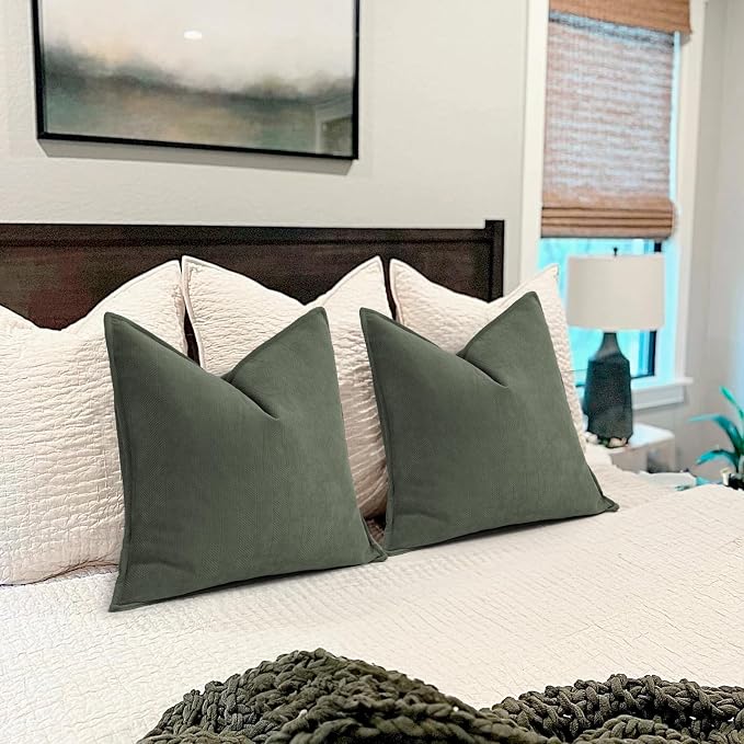 Army Green Christmas Pillow Covers 12x20 Set of 2 Chenille Throw Pillow Covers with Elegant Design Soft and Luxurious Decorative Pillows for Couch, Bed, Home Decor