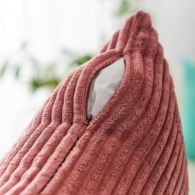 Home Brilliant Solid Striped Throw Pillow Cover Soft Decorative Pillow Cover 20x20 Corduroy Plush Pillowcase for Sofa Living Room Baby's Room, 20 x 20 inch (50cm), Dry Rose Pink