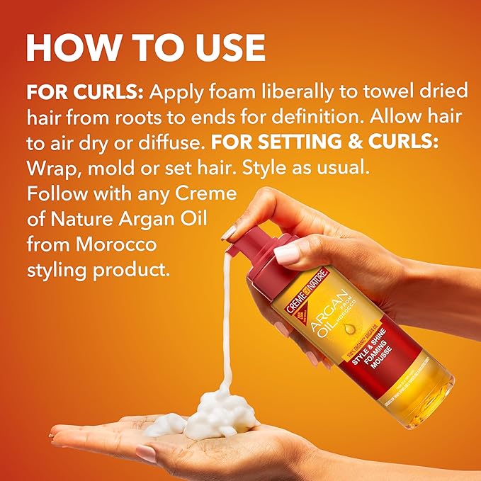 Creme of Nature Style & Shine Foaming Mousse, Defines Curls & Controls Frizz, Moisturizes Hair while Adding Shine with Argan Oil from Morocco, 7 fl oz