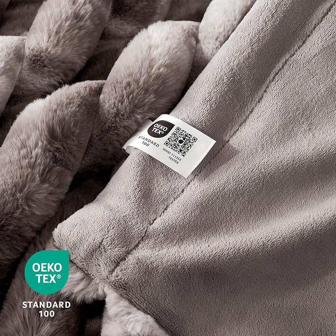 Cozy Bliss Faux Fur Throw Blanket for Couch, Cozy Warm Plush Striped Blanket for Sofa Bedroom Living Room, 60 * 80 Inches Tie-dye Grey