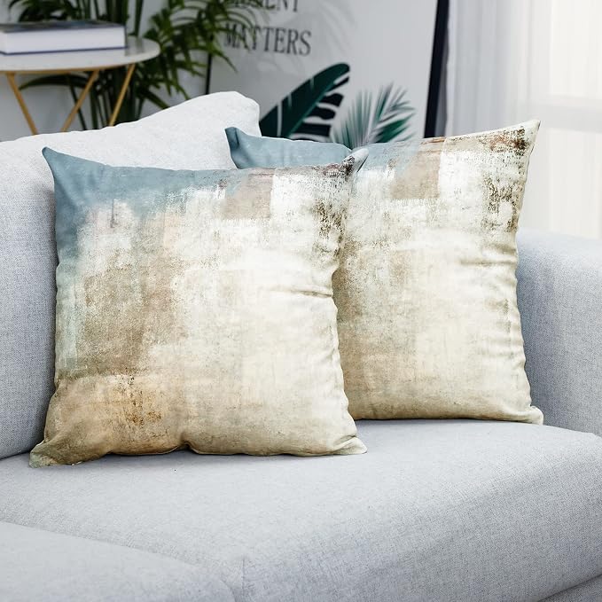 Grey and Beige Abstract Art Contemporary Pillow Cover, Modern Neutral Decorative Throw Pillows Cushion Cover for Bedroom Sofa Living Room 18 x 18 Inch Set of 2