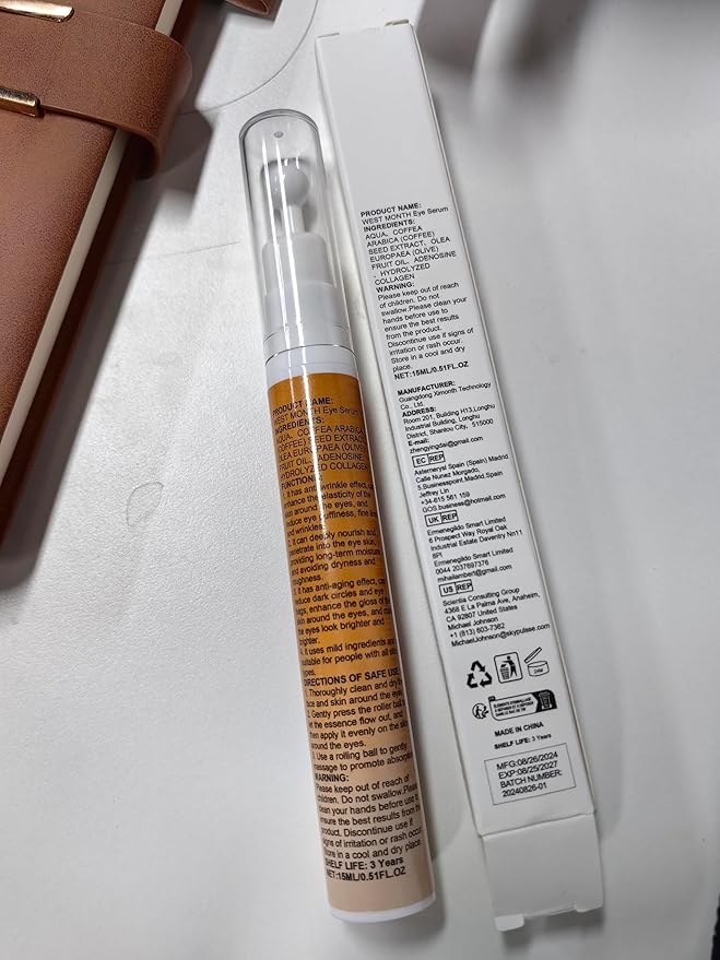 5% Caffeine Eye Serum with 360° Roller,Under Eye Cream for Dark Circles, Puffiness & Puffy Bags, Wrinkles Fine Lines, Eyes Cream for Men and Women 0.51 fl oz