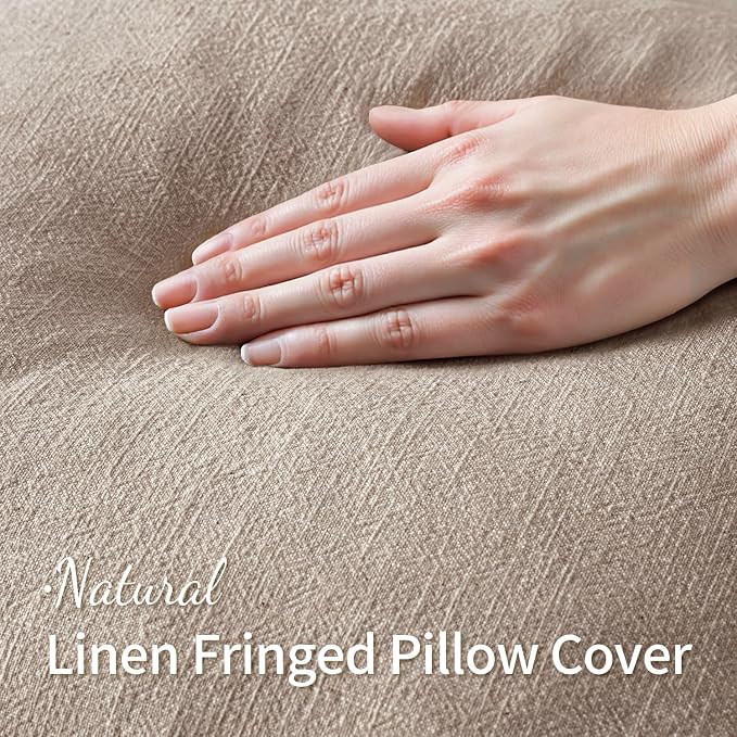 MIULEE Boho Natural Linen Fringe Decorative Euro Throw Pillow Covers 28x28 | Set of 2, Cottagecore Decor, Boho Farmhouse Neutral Pillow Covers, Rustic Couch Cushion Cases for Sofa Bed Living Room