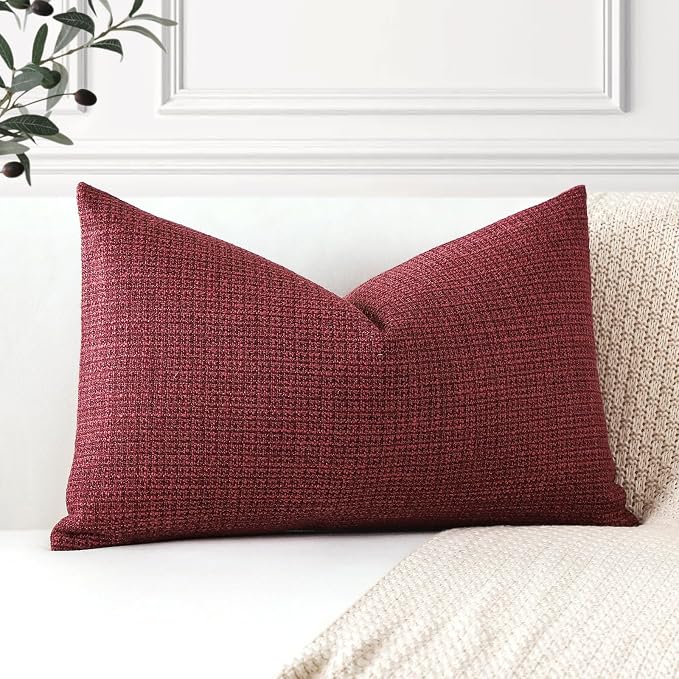 OTOSTAR Linen Throw Pillow Cover Set of 1 Decorative Lumbar Pillowcases Cushion Covers 12x20 Inch for Home Decor Sofa Bedroom Car 30 x 50CM Burgundy