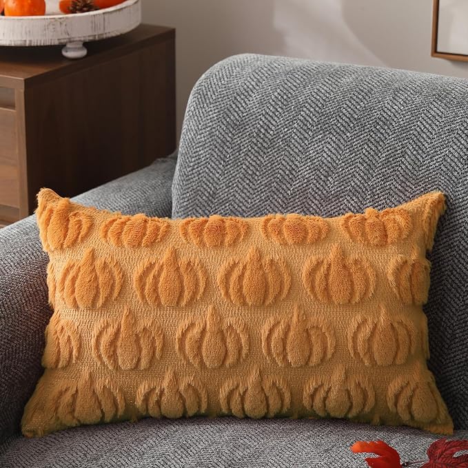 DFXSZ Fall Pillow Covers 20x20 2Pcs Light Orange Pumpkin Fall Decorations | Fall decor Set of 2 Throw Pillow Cases Soft Plush Faux Fur Wool Couch Cushion for Chair Sofa Bedroom Living Room Home Decor