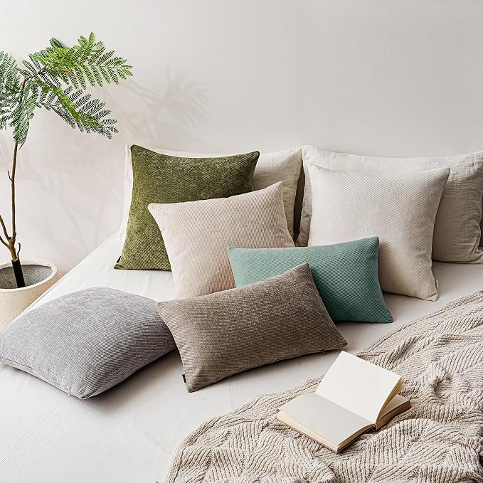 a moment Pack of 2 Decorative Chenille Throw Pillow Covers with Twill Cushion Covers for Sofa Living Room Couch Bed 22x22 Inch Teal