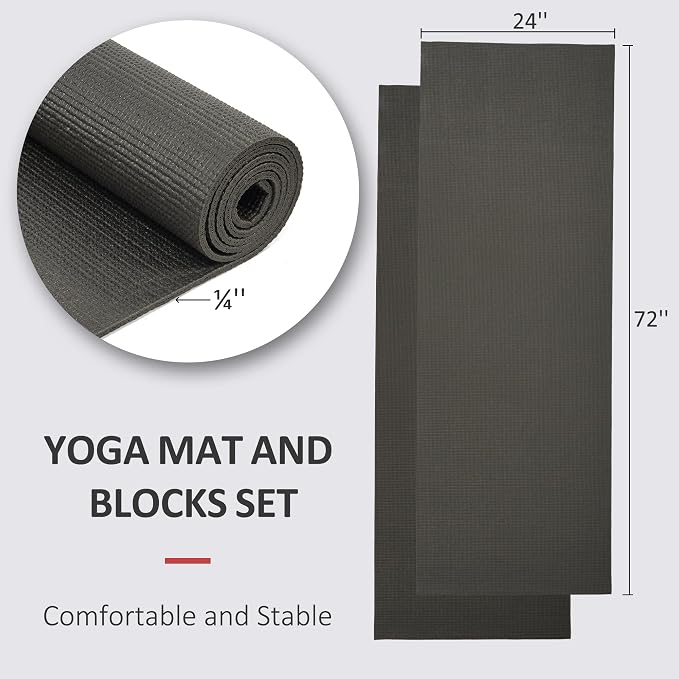 Signature Fitness All Purpose 0.25 Inch Thick High Density No Tear Exercise Yoga Mat with Strap & Lightweight Features for Indoor & Outdoor Use, Black