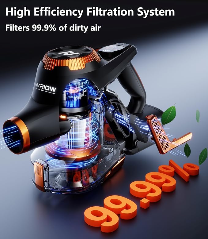 Cordless Vacuum Cleaner, 55Kpa Vacuum Cleaners for Home, Max 80mins Runtime Stick Vacuum with LED Display&1.5L Dust Cup, Rechargeable Lightweight Handheld Vacuum for Carpet/Hardwood Floor/Pet Hair/Car