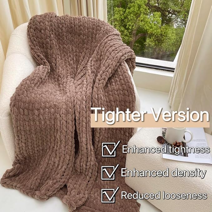 Maetoow Tighter Version Chenille Chunky Knit Blanket Throw,40×50,Brown