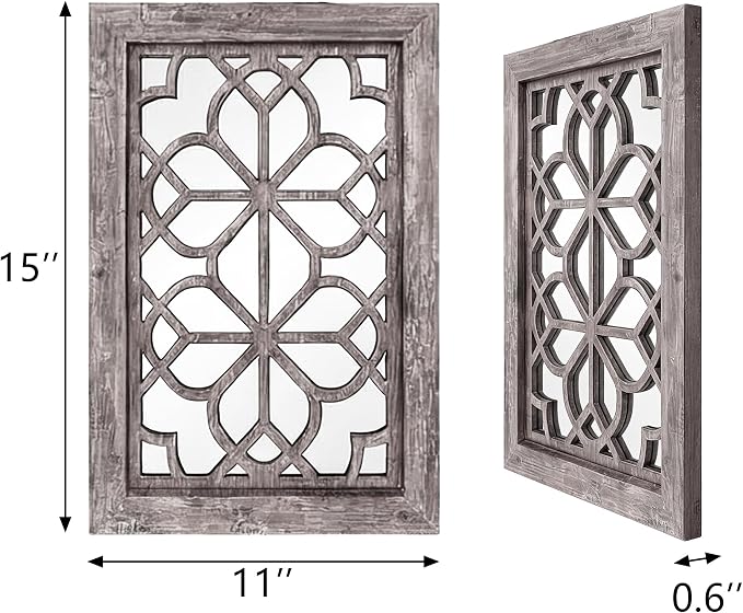 Set of 2 11x15 Inch Rectangular Shatterproof Brown Decorative Wall Mirrors, Boho Farmhouse Rustic Vintage Accent Mirrors for Living Room Bedroom Entryway & Home Decor