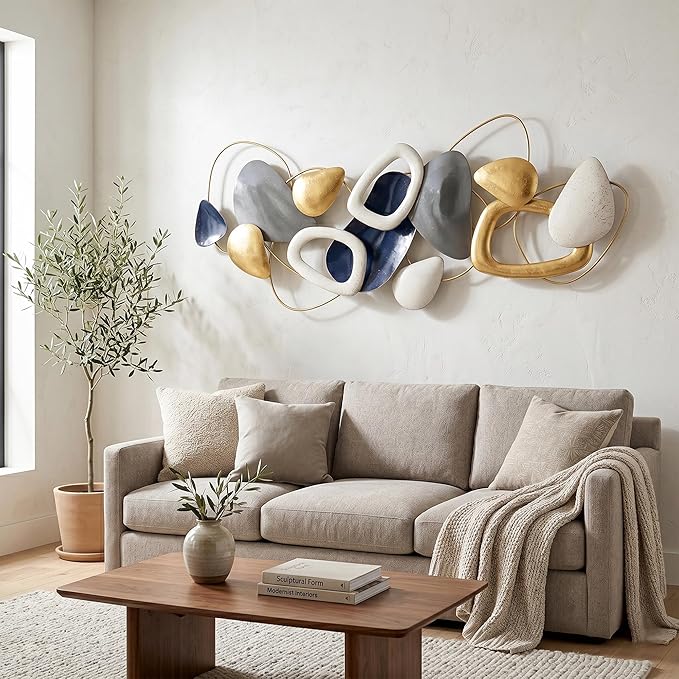 Axioglo 59" Large Wall Decor,3D Abstract Metal Wall Art for Living Room | 59" x 25" metal wall decor with layered metal texture, mounting hardware, two-way display