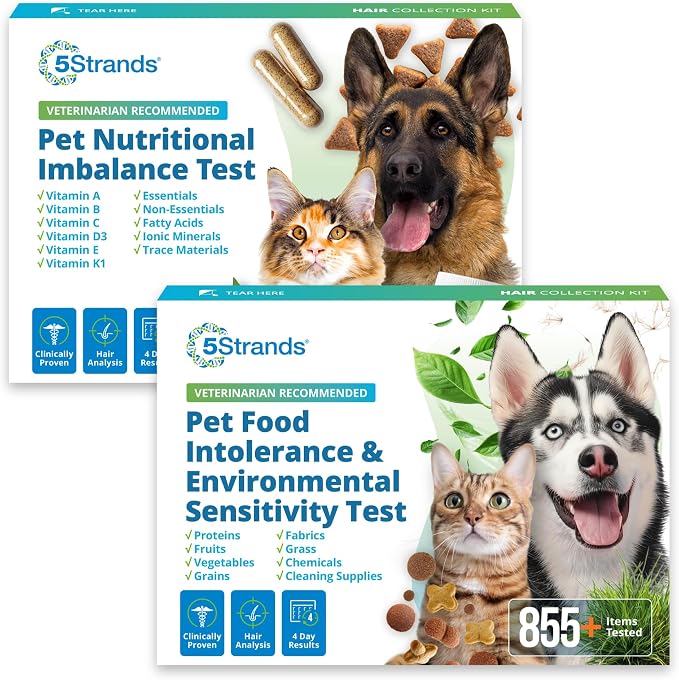 5Strands Pet Nutritional Imbalance & Food Intolerance & Environmental Sensitivity Test, At Home Hair Analysis for Dogs & Cats, Identify Nutrient Gaps & Dietary Stressors, Results in 4 Days