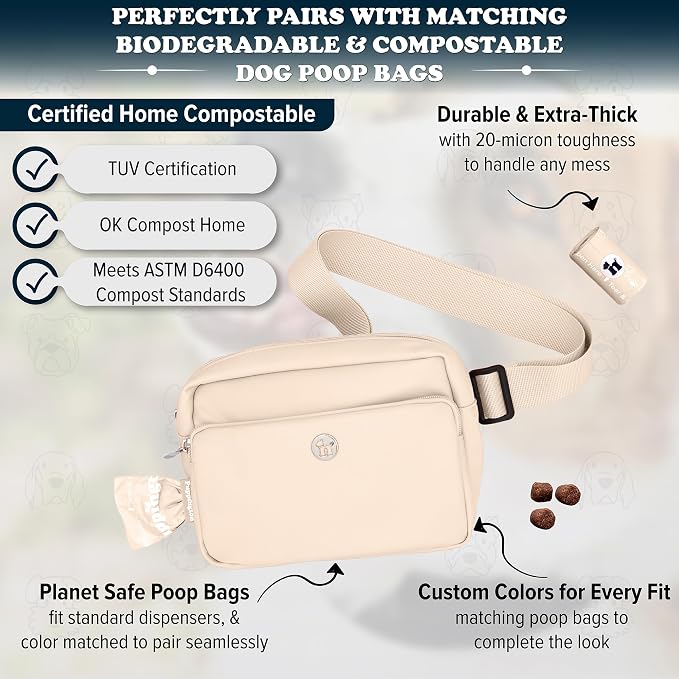 Puppington 3-in-1 Crossbody Bag & Dog Treat Pouch for Pet Training - Matching Poop Bags & Built-In Poop Bag Dispenser - Zippered Pockets - Dog Walking Bag for Office to Off-Leash (Vanilla Cream)
