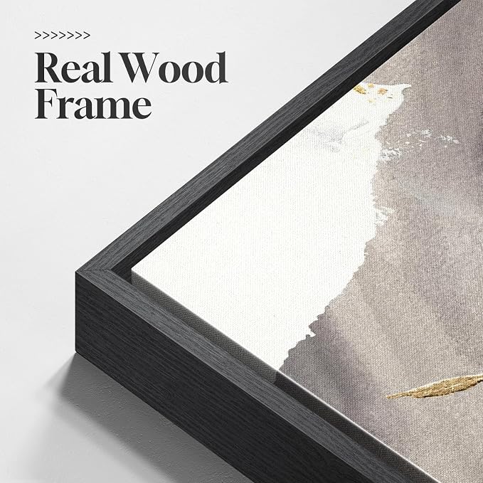 Framed Modern Black and White Abstract Wall Art, Square Contemporary Canvas Prints Artwork for Walls, Minimalist Gold Line Pictures for Bedroom Dining Room Lounge Living Room Office Wall Decor 24x24 In