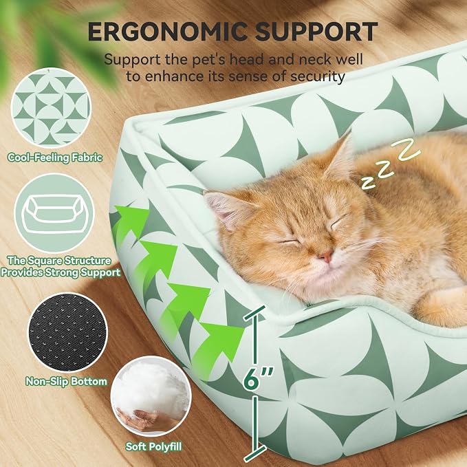 Zerbuger 20in Green Pattern Rectangle Cat Dog Bed Machine Washable Sofa | Sleeping for Large Medium Small Pets Indoor Outdoor, Non-Slip Bottom Soft Puppy Bed Durable Orthopedic Calming Pet Cuddler