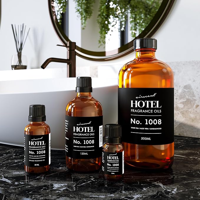 AirScent Hotel Diffuser Oil No. 1008 - White Tea Aloe Sandalwood - 500 mL | Hotel Scent Dupe - Premium Fragrance Oil for Ultrasonic and Waterless Diffusers and Crafting - 16.9 fl oz Dropper Bottle