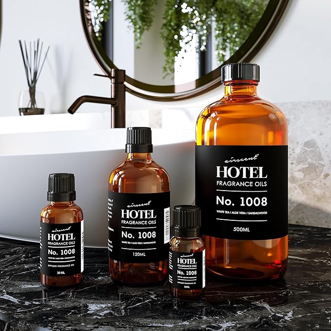 AirScent Hotel Diffuser Oil No. 1008 - White Tea, Aloe Sandalwood - 30 mL | Hotel Scent Dupe - Premium Fragrance Oil for Ultrasonic and Waterless Diffusers and Crafting - 1 fl oz Dropper Bottle