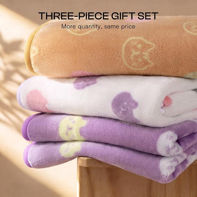 Luciphia 3 Pack Cute Cat Blankets Cozy Small Throw for Pet Puppy,30"x20" | 280GSM Fuzzy Kitten Pet Blankets Washable for Crate Bed Couch Car Indoor - Puppy Essentials Dog Gift