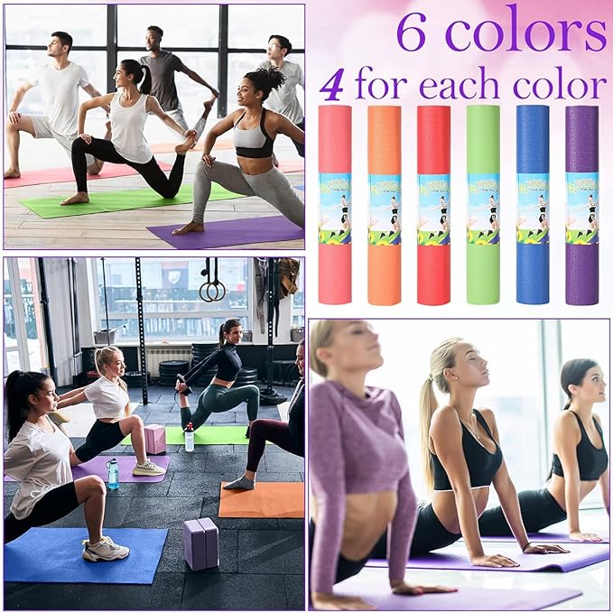 Wettarn 24 Pcs Yoga Mats Bulk - Non Slip, Lightweight Professional Colorful Exercise Mats for Yoga, Pilates, Fitness & Floor Workout