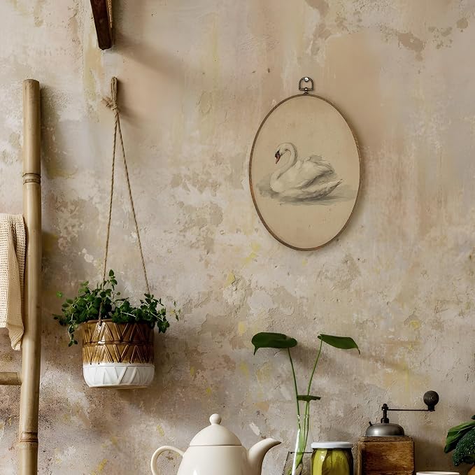 LKETW Vintage Swan Oval Wall Art Decor, Antique Elegant Swan Oval Canvas Hanging Decor, Retro Classical Animal Aesthetic Wall Decorations for Home Bedroom Living Room, 8.6x11.4 Inch