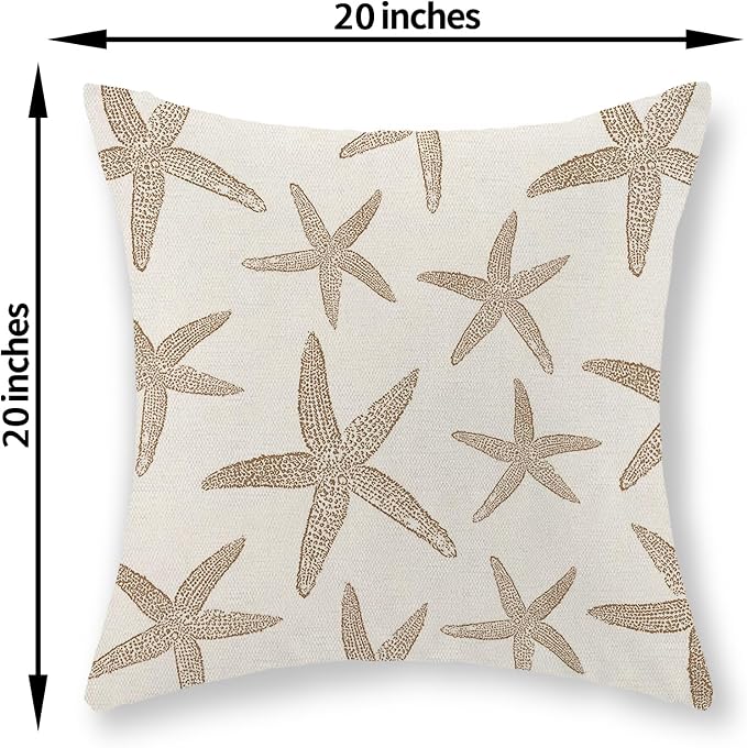 Brown Starfish Pillow Covers 20x20 Set of 2 Coastal Throw Pillows Spring Summer Nautical Ocean Theme Beach Decorative Pillow Cases Farmhouse Outdoor Decor Linen Cushion Case for Couch Sofa
