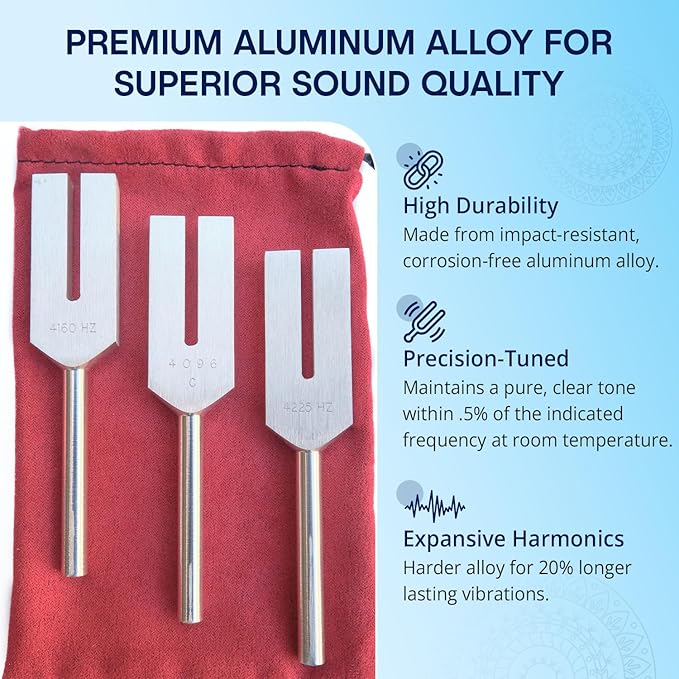 Angel Tuning Forks for Healing - Made in the USA - 4160 hz, 4225 hz & 4096 hz (aka Crystal Tuner), Connect with Higher Energies and Frequencies - Sound Healing Instrument & Sound Therapy Instruments