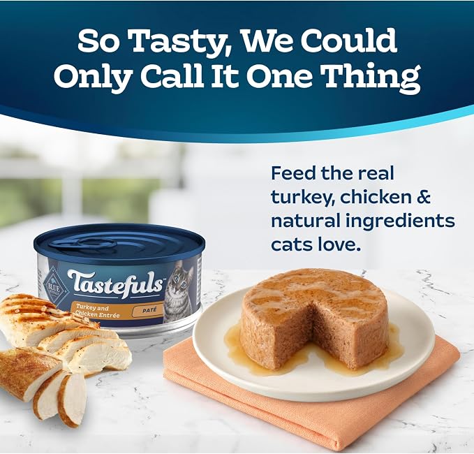 Blue Buffalo Tastefuls Wet Cat Food Paté,Made with Natural Ingredients,Turkey and Chicken Entrée,5.5-oz Cans,(Pack of 48)
