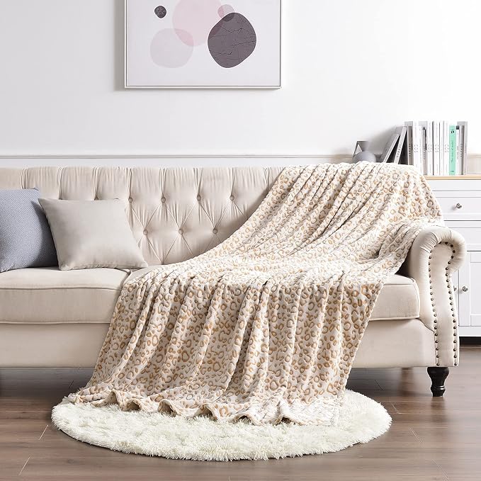 PLEASANT BOULEVARD | Leopard Throw Blanket Fleece, Premium Lightweight Cozy Warm Plush Microfiber Bedspread for Couch Sofa and Bed (Brown, Twin (60 x 80 inches))