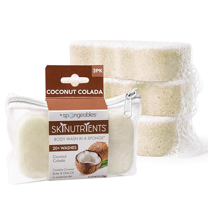 Spongeables Body Wash in a 20+ Wash Sponge, Coconut Colada, 3 Count