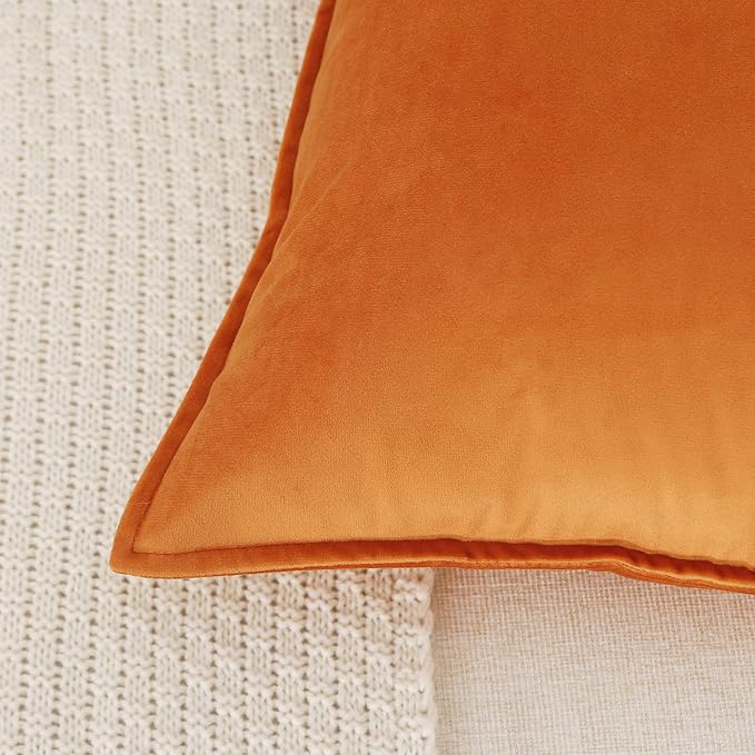 Velvet Orange Throw Pillow Covers 24”x24”Pack of 2 Soft Decorative | Square Cushion Covers for Couch Sofa Bed Livingroom Car Home Decor,60x60Cm