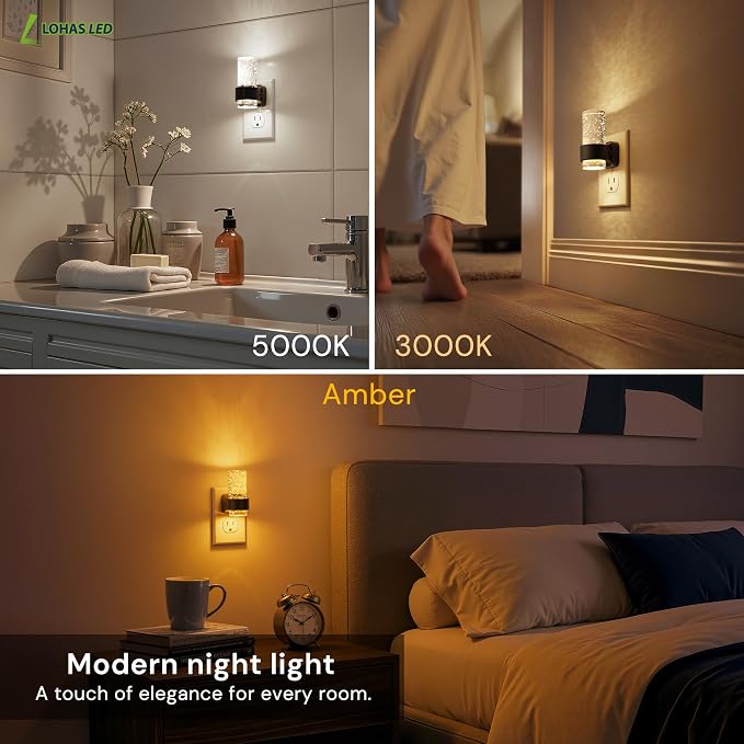 L LOHAS LED Night Lights Plug into Wall, 2 Pack Mini Dimmable Night Light | Dusk-to-Dawn, Soft White/Cool White/Amber 3 Light Color, 0-100LM Adjustable Brightness, Bubble Nightlight for Hallway