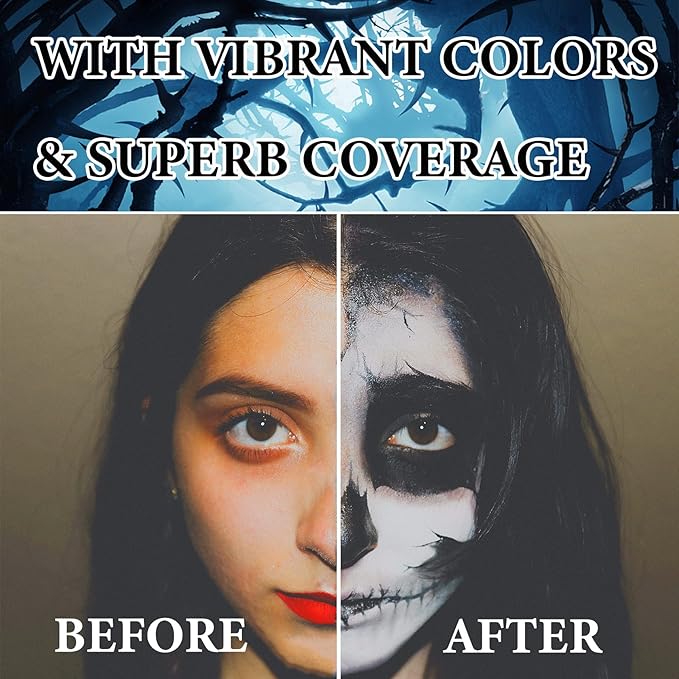 2 PCS Black White Cream Face & Body Paint Set, Halloween SFX Makeup Kit, Professional Face Painting Kit for Zombie Skeleton Cosplay Clown Makeup