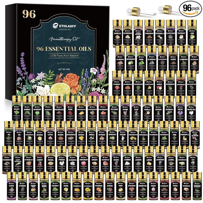 Essential Oil Set - Essential Oils - Pure Essential Oils - Perfect for Diffuser, Massage, Soap, Candle, Bath Bombs Making, Skin & Hair Care, 96x5ml(0.17fl.oz)