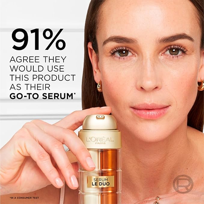 L'Oreal Paris Age Perfect Serum Le Duo, Brightening, Firming and Anti-Aging Serum for Face with Collagen Peptide, Vitamin C and B3, 1 fl oz + Sample