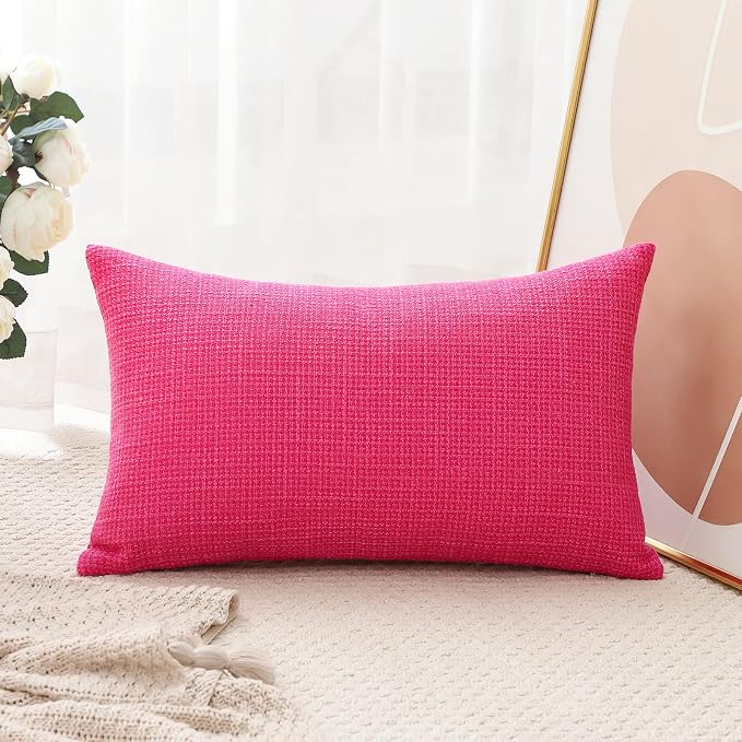 OTOSTAR Linen Throw Pillow Cover Set of 1 Decorative Lumbar Pillowcases Cushion Covers 16x24 Inch for Home Decor Sofa Bedroom Car 40 x 60CM Hot Pink