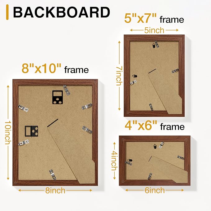 Vittanly 15 Pack Picture Frames Collage Wall Decor, Wall/Tabletop Display | Walnut Brown, Multi-Size Gallery Wall Frame Set: 3pcs 8x10, 6pcs 5x7, 6pcs 4x6. Picture Frame Set for Family