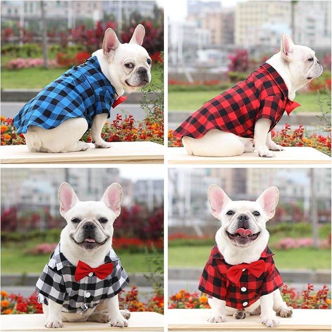 Tongcloud 3 Pack Plaid Puppy Cat & Dog Shirts for Extra Small Dogs & Cats - Birthday Party & Holiday Photos (Red, Blue & White, XX-Large)