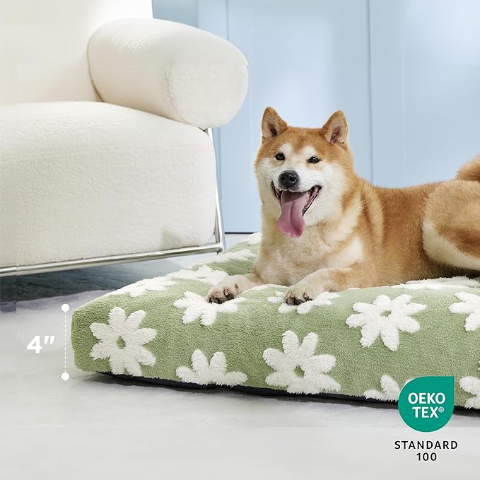 LE SURE Extra Large Dog Bed-Thick Shredded Chopped Foam Pet Bed Indoor with Removable Cover, Cute Modern Fuzzy Plush & Anti Slip Bottom, Green | Shredded Chopped Foam,Modern Plush Crate Cushion Gift for Extra Large Dog, Waterproof Washable Cover, Anti ...